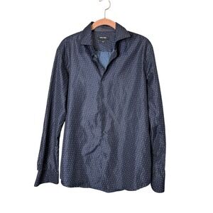 nine west men's dress shirts Nine West Mens Dress Shirt Medium Geo Print Button Down Blue M